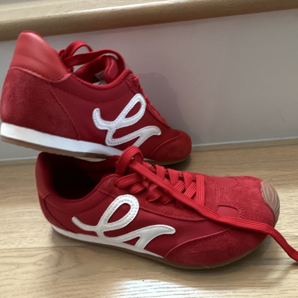 Lucky Step Red/White Men's Low Top Athletic Sneakers, Comfort, Lace Up - Picture 3 of 7